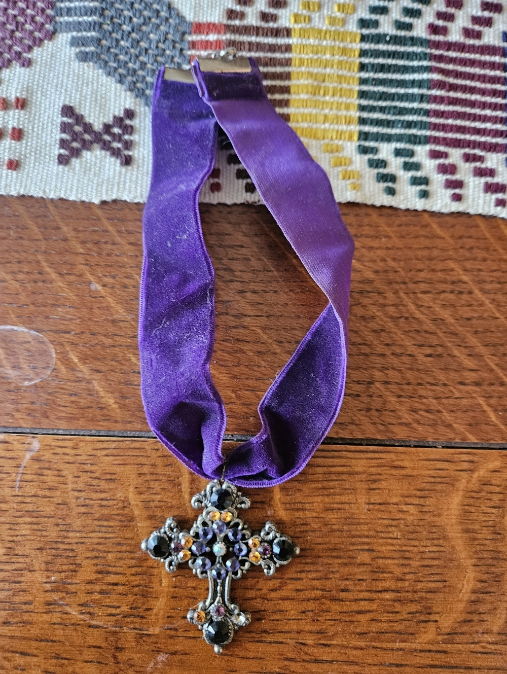 Purple Velvet Cross Pendant Necklace - Unbranded